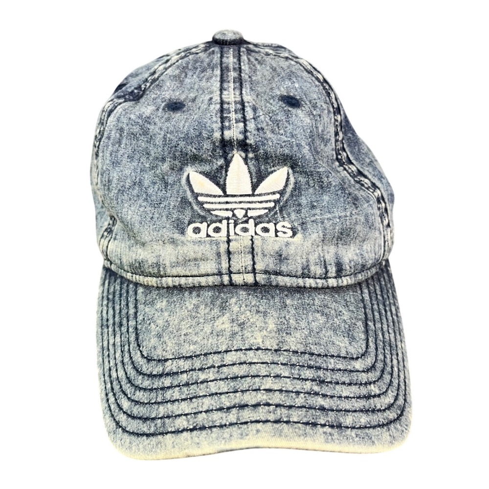 Adidas Originals Blue Acid Wash Denim Strapback Hat Trefoil Logo OSFW Cap